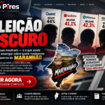 Arte jornalística vertical do Portal Marcio Pires sobre a eleição para o Governo do Maranhão em 2026. A imagem destaca a frase “A Eleição no Escuro” e a pergunta “Quem realmente vai governar o Maranhão?”. Ao fundo aparecem números de pesquisas eleitorais, silhuetas de candidatos, o mapa do Maranhão, uma urna eletrônica e informações sobre eleitor indeciso, cenários eleitorais, capital e interior. A arte convida o público a assistir à análise completa sobre as pesquisas e os caminhos da eleição maranhense.
