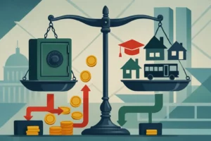 Ilustração de balança pública; governo pretende realocar cerca de R$ 20 bilhões entre áreas do Orçamento de 2027.